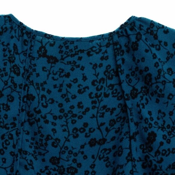 Liz Claiborne Women Blue Black Floral Print Blouse VNeck Flutter Short Sleeve XS - Picture 7 of 7